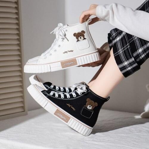 Autumn High-top Canvas Shoes Student Casual Shoes Fashion Trend Women Shoe Versatile White Shoes Animal Print Embroidery Sneaker