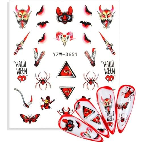 Halloween Water Transfer Nail Art Sticker Cute Cartoon Skull Spider Butterfly Bat Design Nails Decora Decals DIY Manicure Tools