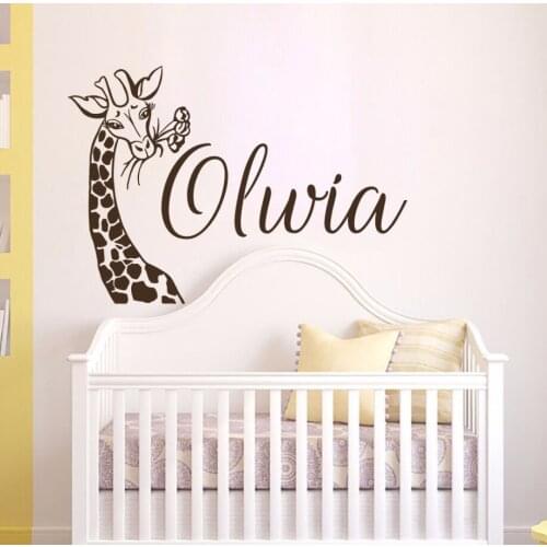 Personalized Girl Name Wall Decals Removable Vinyl Giraffe Wall Stickers Kids Nursery Home Bedroom Mural Africa Home Decor AY050