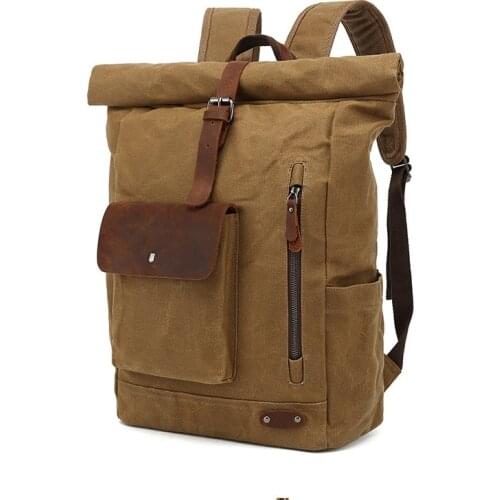Casual Waterproof Waxed Canvas Backpack Mens Bags Fashion Trend College Student Schoolbag Large Teenager Travel Laptop Rucksack