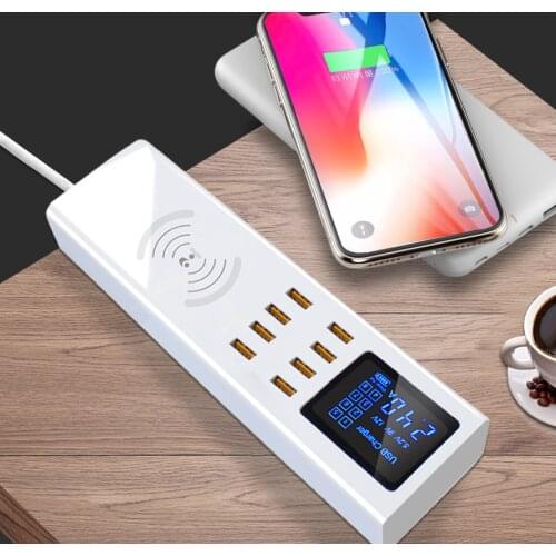 Qi Wireless Charger Smart USB Fast Charger Multi Ports Led Display Charging HUB Power Socket Adapter for Xiaomi Samsung Huawei