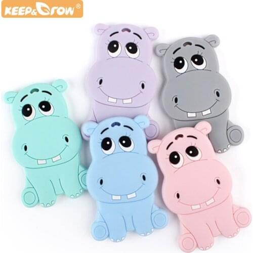 Keep&Grow 1Pcs Baby Silicone Cartoon Animal Hippo Teether BPA Free Silicone Bebe Nipple Chain Teething Product Child Chewing Toy