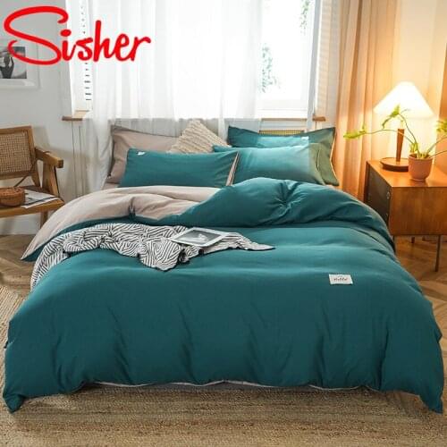 Modern Luxury Bedding Sets Simple King Size Duvet Cover Sets 220x240cm Single Queen Bed Linen Adult Dark Green Bedclothes Sheets