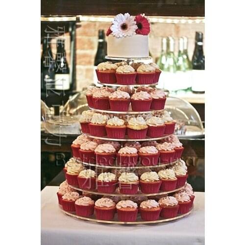 Wedding decoration7 tier round maypole clear acrylic wedding & party fairy cupcake display stand, 7 tier round acrylic cupcake s