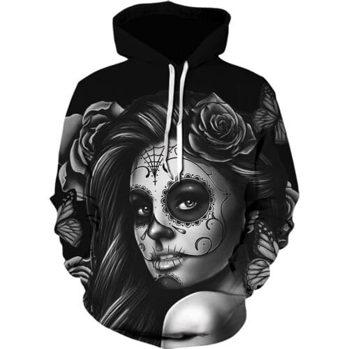 Gothic Retro Beauty Mask Skeleton 3D Print Sweatshirt Men Cool Motorcycle Style hoodie Hip Hop Skull Black Hoodies sudaderas