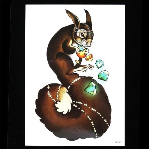 Waterproof Temporary Tattoo 1pc Cute Squirrel Diamond Necklace Jewelry Decal Sticker HB587 Body Arm Art Tattoo for Women Men DIY