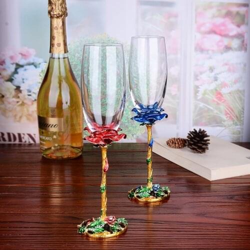 European Style High Quality Crystal Wine Glass Enamel Rose Goblet Champagne Set Wedding Gifts Party Drinkware