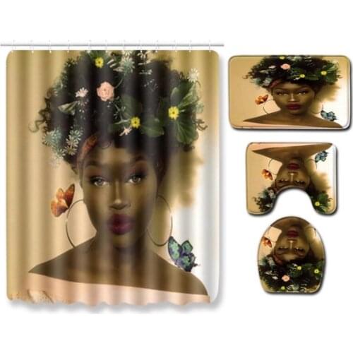 Personalized African American Women Beauty Sexy Lovely Black Girl Afrocentric Waterproof Bath Shower Curtain Set Non Slip Rugs