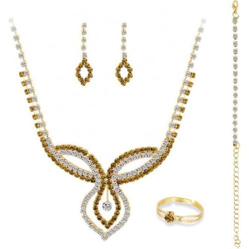 Women Fashion Rhinestone Necklace Earrings Bracelet Ring Wedding Accessories Jewelry Set conjuntos de joyas ювелирные наборы