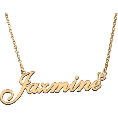 Love Heart Jazmine Name Necklace for Women Stainless Steel Gold & Silver Nameplate Pendant Femme Mother Child Girls Gift