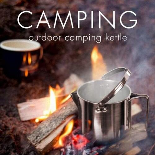 1Pcs 1.2L Portable Camping Boil Water Kettle Tableware Outdoor Teapot Kettle Pot Picnic Water Pot Steel Coffee A7D9