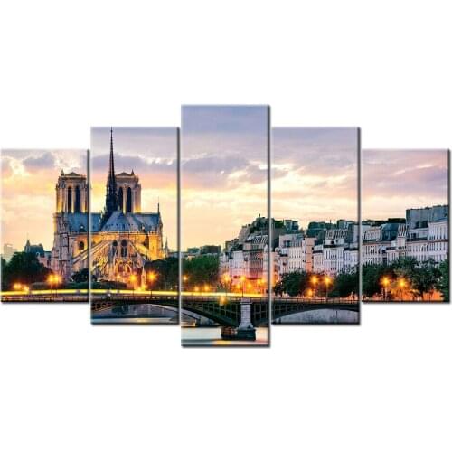 HD Prints Pictures 5 Piece Notre Dame de Paris France Canvas Paintings Wall Art for Living Room Home Decor Posters Framework
