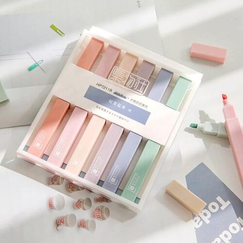 6pcs/set Highlighters Soft Head Warm Color Oblique Head Writing Supplies Cute School Supplies Art Marker Japanese Stationery
