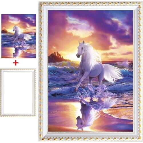 Framed Full Round Diamond Animal 5D DIY Diamond Painting Running horse Diamond Embroidery display Cross Stitch Mosaic decor