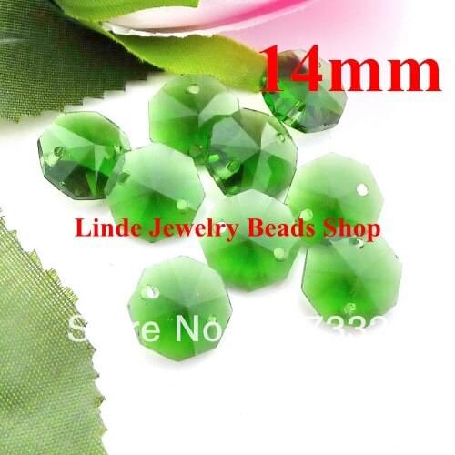 Free Shipping! AAA Top Quality 14mm 8116 Octagon Beads with two whole Grass Green colour 100pcs LONCC012