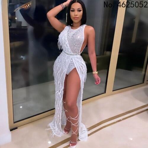 Bonnie Forest Sparkle Backless Tassel Sequins Bodycon Dress Women Sequins Fringed Bandage Chirstmas Party Dress Birthday Outfits