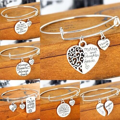 Bangle Expandable Wire Wrapped Bracelets Charm Bracelet For Women Gift For Mother Father Sister Daughter Family Jewelry