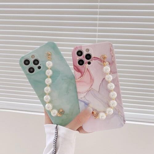 Tobebest Pink Green Marble Bracelet Phone Cases for iphone 12 Pro Max 11 pro X XS Max XR 7 8 Plus Chain Wrist Strap Soft Shell