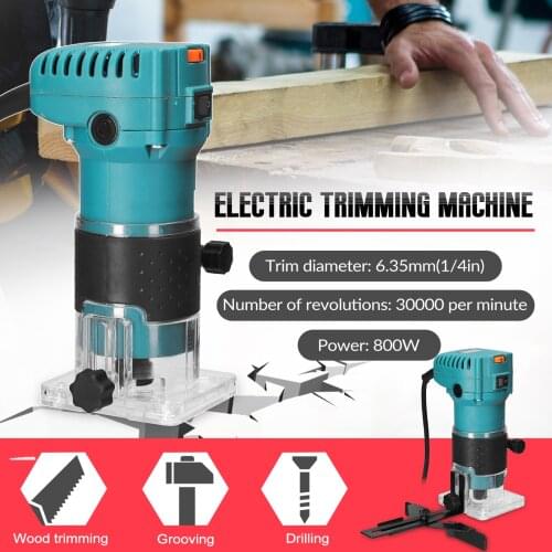 800W Woodworking Electric Trimmer Wood Milling Engraving Slotting Trimming Machine Carving Machine DIY Router Wood Tool