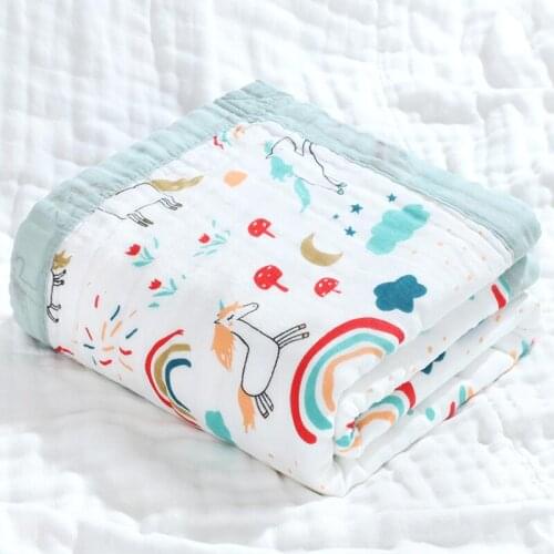 110*110cm Infant Cotton Gauze Bath Towel Six -Layer Muslin Blankets High-Density Cartoon Baby Wrapper Swaddles Bedding Blanket