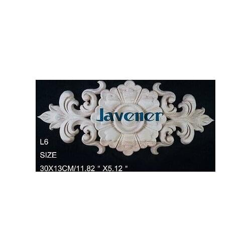 L6 -30x13cm Wood Carved Long Onlay Applique Unpainted Frame Door Decal Working carpenter Flower Interior Decorative