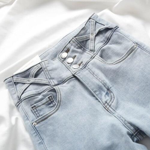 Spring and autumn super high waist light blue skinny jeans small leg Capris womens spring штаны женский 2021 new pencil pants