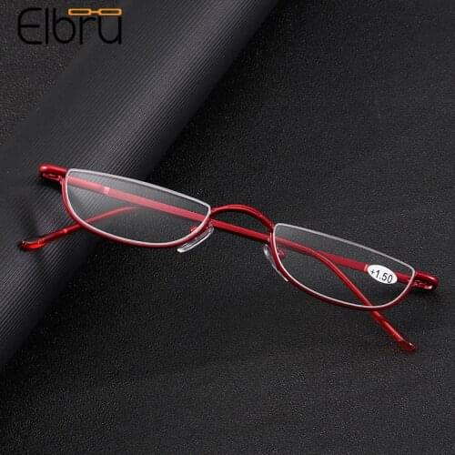 Elbru Vintage Small Women Semi-rimless Reading Glasses Ultralight Metal Eyewear Portable Presbyopic Glasses Diopters +1.0 +4.0