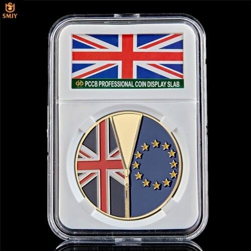 Euro Britain Brexit JUNE 23 2016 UK Gold/Silver Plated Challenge Token Commemorative Coin W/PCCB Holder