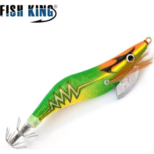 FISH KING 2.0/2.5/3.0/3.5# Luminous Squid Jig Hard Bait 8/11.5/14/19.5g Sea Fishing Lure Shrimp Octopus Squid Hook Rig
