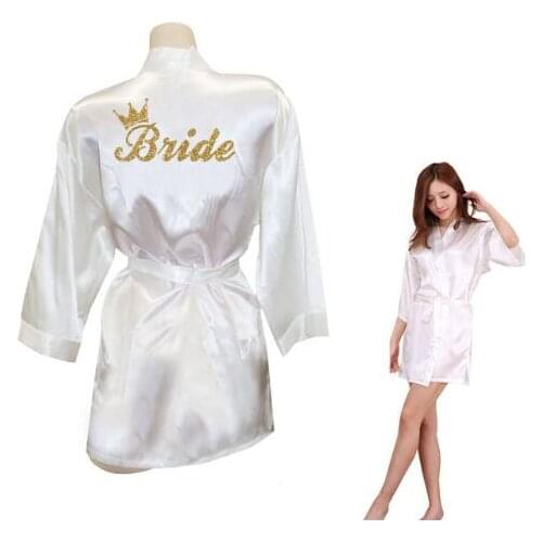 Bride Crown Team Bride Golden Glitter Print Kimono Robes Faux Silk Women Bachelorette Wedding Preparewear Free Shippin