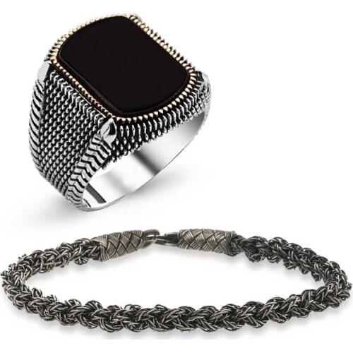 Tevuli 925 Sterling Silver Ring And Kazaziye Bracelet Men Jewelry Kombin