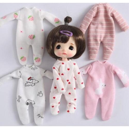 Candy Color Cute Cartoon Overall Pant Pajanas Doll Clothes Strip Shirt for ob11,obitsu11,1/12bjd Doll Accessories for dolls