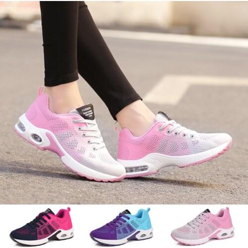 Fashion Sneakers Women Light Lace Up Running Shoes Lady Outdoor Breathable Air Cushion Mesh Walking Shoe Non-slip Zapatos