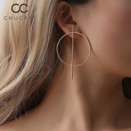 CHUCARI Fashion Stud Earrings Punk Simple Gold Silver Black Section Pendant Round Circle Metal Earrings For Woman Gift Jewelry