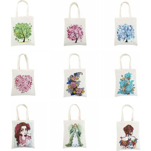 5D Diy Diamond Painting Beautiful flowers girl pattern Go out Tote bag Diamond Embroidery Mosaic Cross Stitch Decoration gift