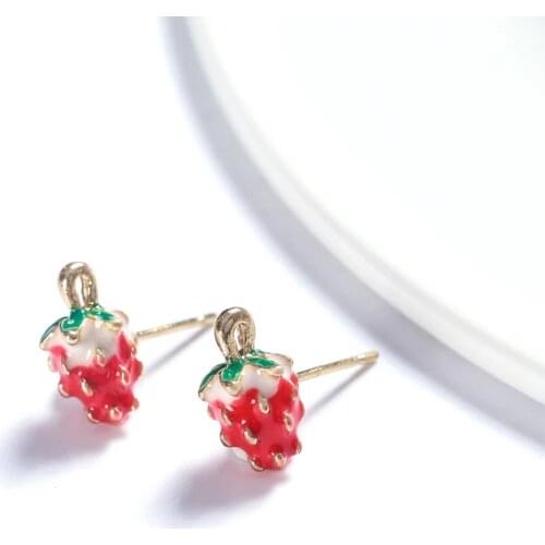 Mokopela Sweet Mini Fruit Enamel Series Earrings Red Apple Strawberry Cherry Earring Set Suitable for Girlfriends and Daily Wear