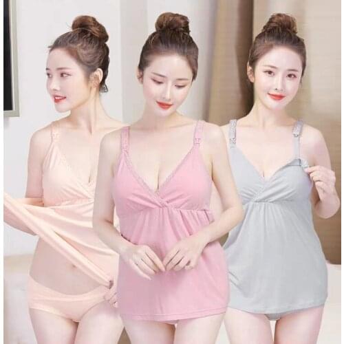 Large size breastfeeding underwear female summer casual cotton base coat pregnant women sling breastfeeding underwear