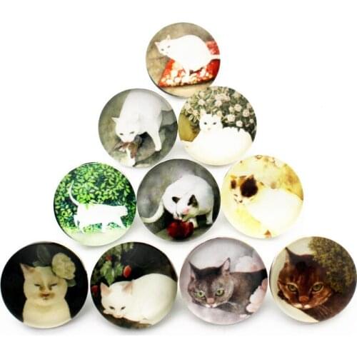 New Arrived Mixs 10pcs/lot Flower Cat Animal Glass Printing Snap Button Chams Fit 18mm/20mm Snap Bracelet Bangles DIY Jewelry