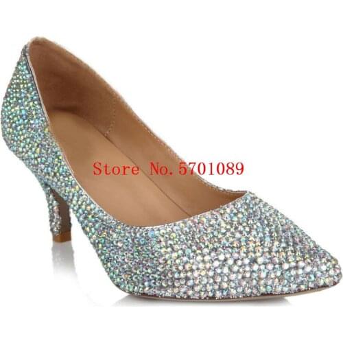 New Fashion Rhinestone Pointed Toe Pumps Handmade Crystal Studs Bling Bling Wedding Shoes Slip On Diamonds 6.5cm Heel Party Shoe
