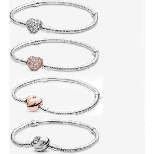 New Heart Pendant Snake Chain Base Bracelet Bohemia Classic Authentic Silver Color European Charm Love Women DIY Jewelry Gifts