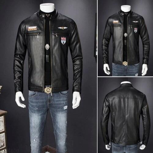 Fall Winter = Mens Leather Jackets Plus Size 3XL Coat of Mens Faux Coats Biker Motorcycle Male Classic Jacket Top Quality