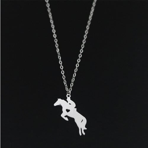 New Horsemanship Necklace Silver Color Stainless Steel Horse Pendant Necklace Women Horsemanship Jewellery