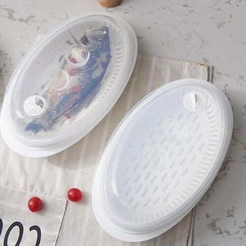 Fish Steamer Microwave Large Plate Steaming Tray With Clear Lid For Home Kichen Microwave Fish Steaming Container