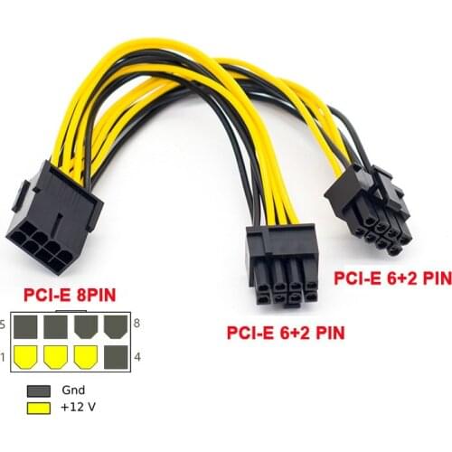 PCI-Express PCIE 8 Pin to Dual 8 (6+2) Pin VGA Graphic Video Card Adapter Power Supply Cable 20cm