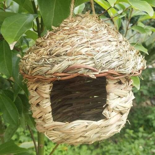 Handwoven Straw Bird Nest Natural Pet Grass Cave for Parrot Cockatiel Parakeet