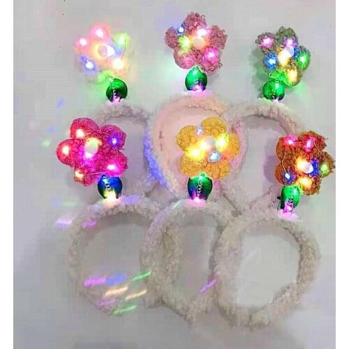 10pcs LED Flash Headband Party Sequin Plush Hair Band Accessories Girl Lovely Luminous Flower Women Light up Head Hoop