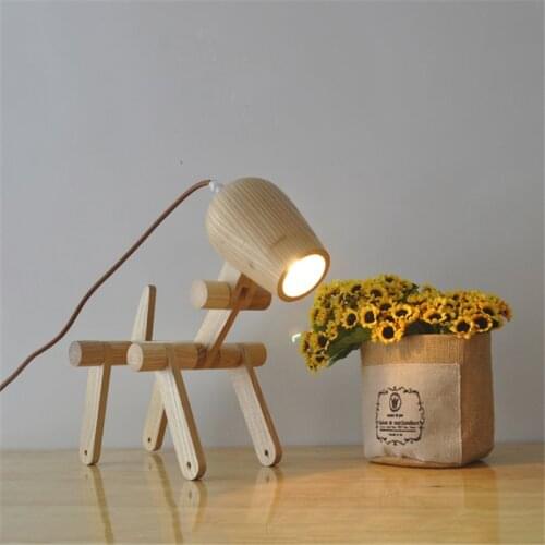 Simple dog Table lamp for bedroom Wood foldable Desk lamps Childrens deco living room lights small night tables for dorm room