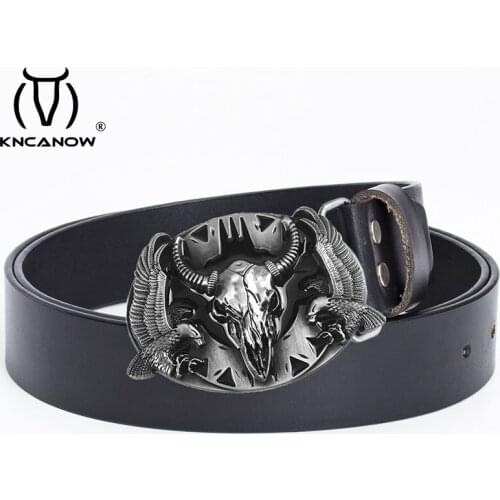 New Fashion Bull Head Belts Mens Trousers Layer Cowhide Belt Leather Youth Personality Cowboy Male Strap Riem Ceinture Homme