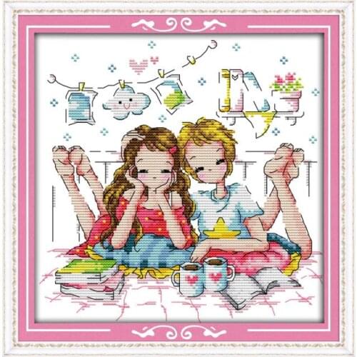 Romantic partners (3) cross stitch kit 14ct 11ct count print canvas stitches embroidery DIY handmade needlework plus