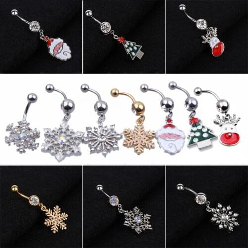 Christmas Gift Belly Button Ring Snowflake Piercing Navel Earrings 14G 10MM Steel Gold Piercing Ombligo Oreja Body Jewelry Rings